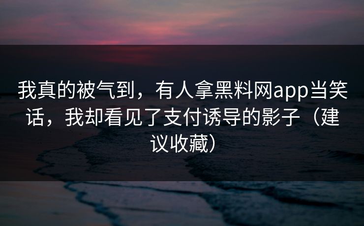 我真的被气到，有人拿黑料网app当笑话，我却看见了支付诱导的影子（建议收藏）