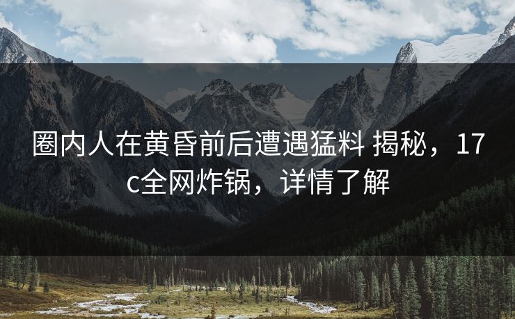 圈内人在黄昏前后遭遇猛料 揭秘,17c全网炸锅,详情了解